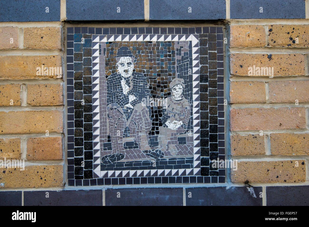 Southbank Mosaic of Charlie Chaplin on the Lambeth Walk in London, England UK Stock Photo