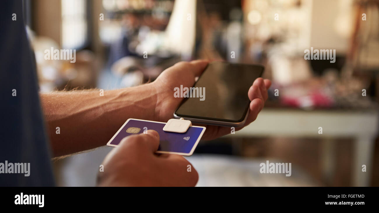 Credit Card Reading Device Attached To Mobile Phone Stock Photo Alamy