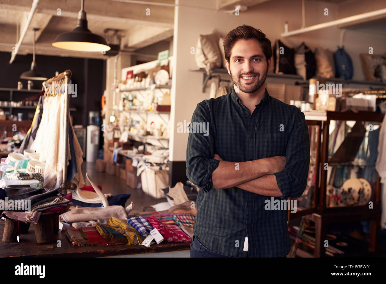 Portrait Of Male Owner Standing In Gift Store Stock Photo