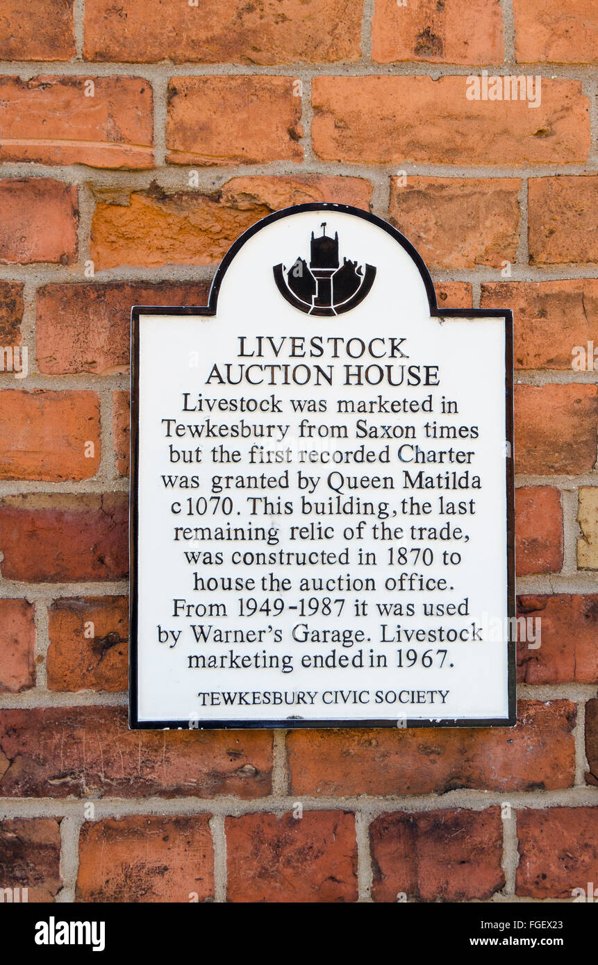 Civic Society sign on the last remaining building of the Livestock Auction House in Tewkwsbury Stock Photo