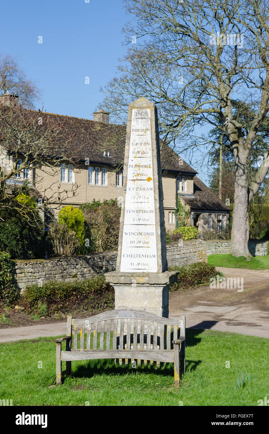 Tall milestone in the Worcestershire village of Bredon Stock Photo