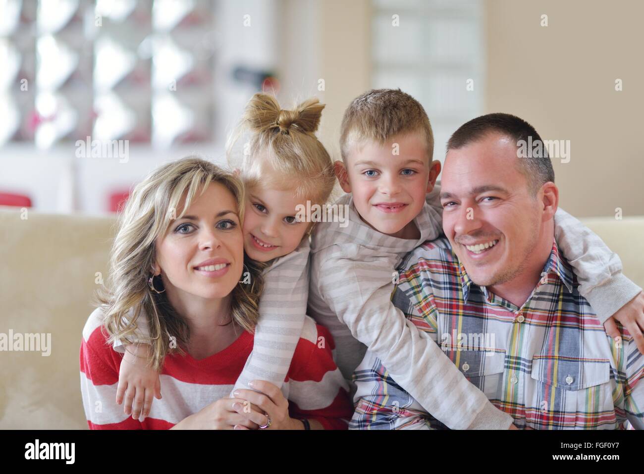 happy young family at home Stock Photo