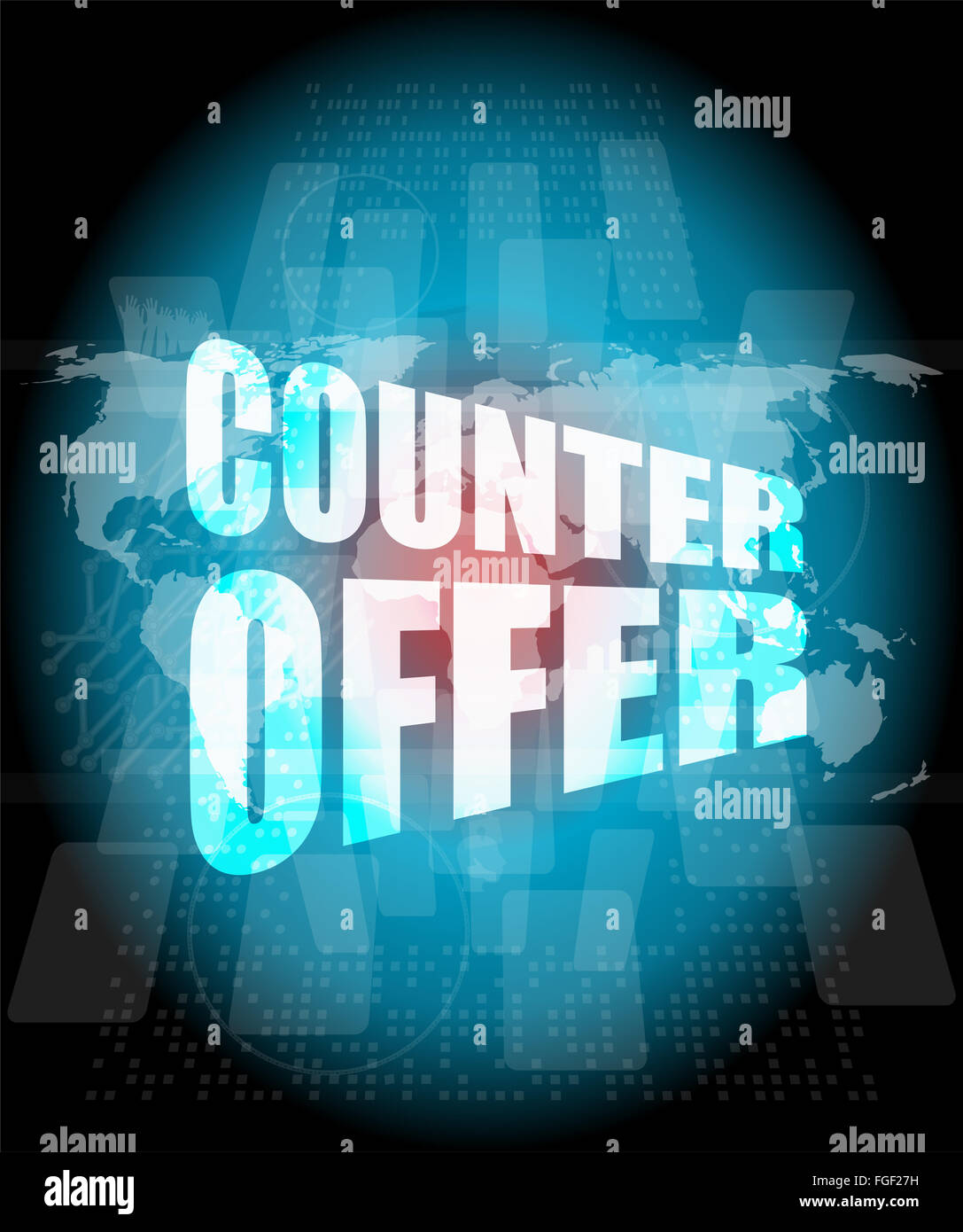 Counter Offer Graphics counter offer words on digital screen background with world map Stock ...