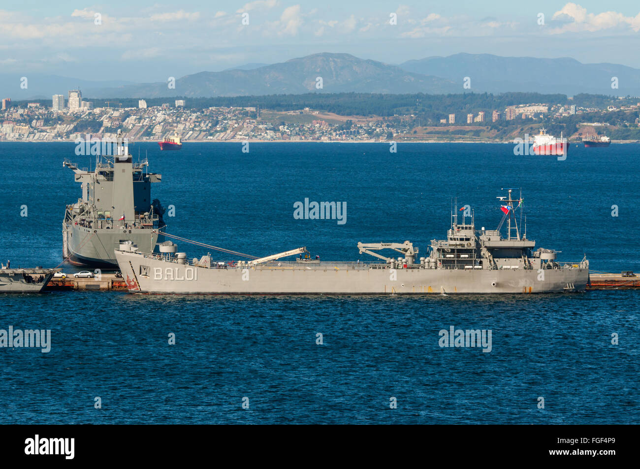 Fleet Support Ship Montes Azules at port Valparaiso, Chile at December 3, 2012. Stock Photo
