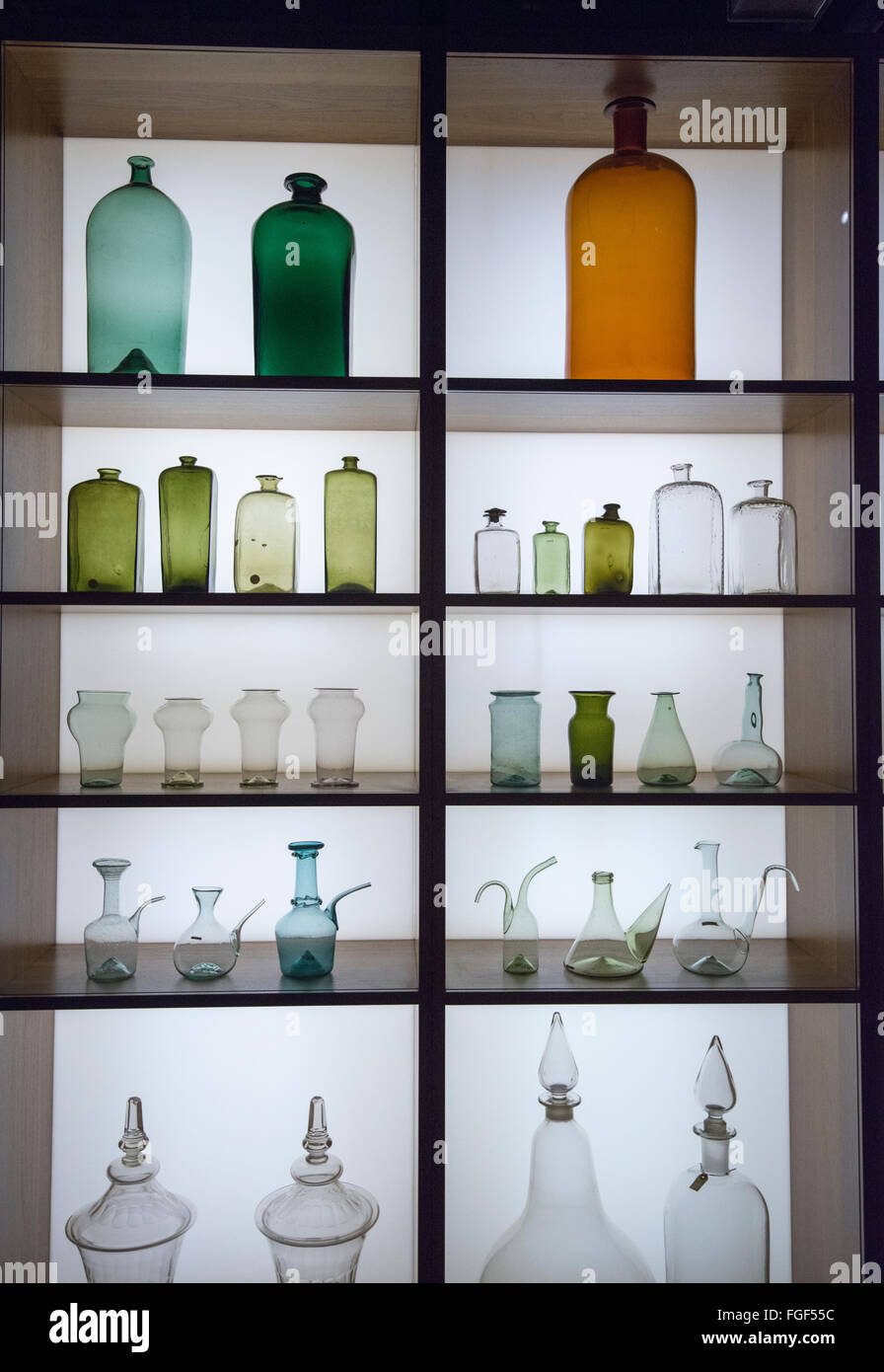 Glass Medicine Bottles on display inside the Medicine Man Exhibition at