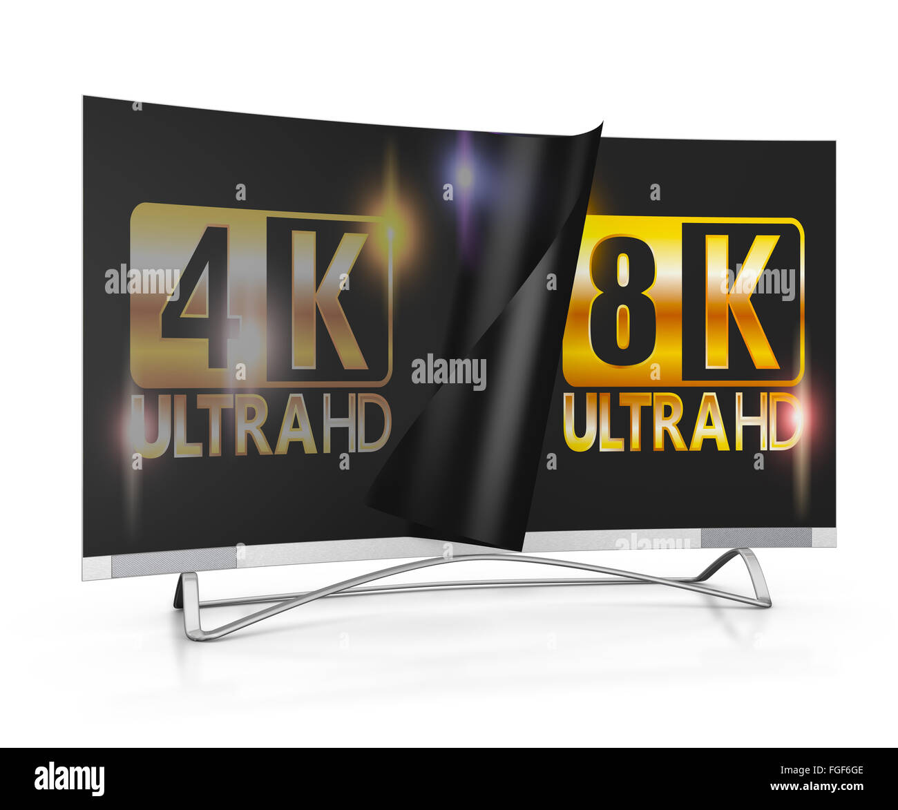 modern TV with 4k and 8K Ultra HD inscription on the screen Stock Photo