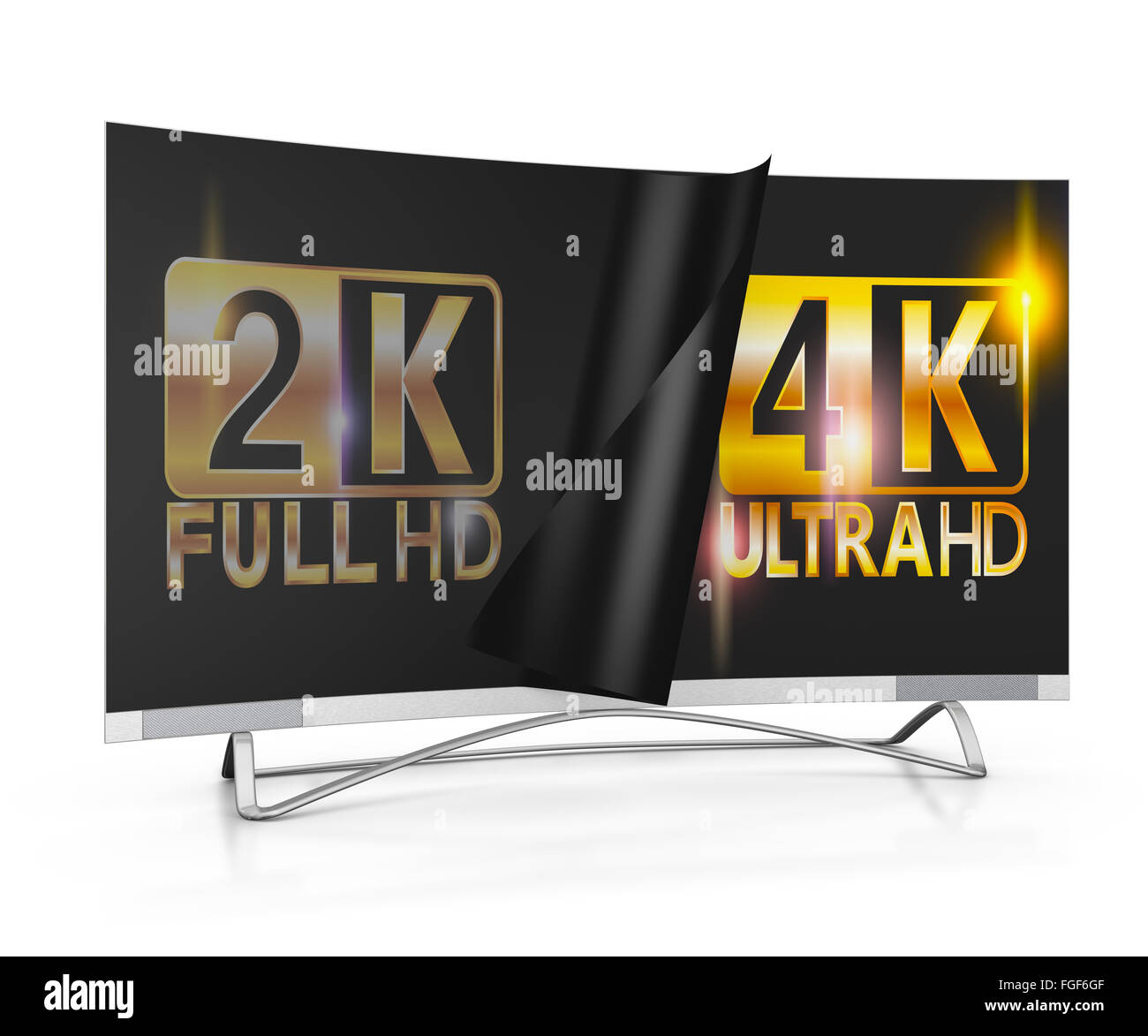 modern TV with 2K and 4K Ultra HD inscription on the screen Stock Photo
