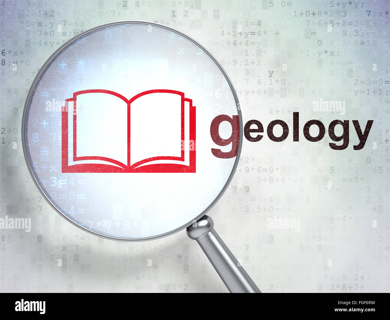 Learning concept Book and Geology with optical glass Stock Photo Alamy