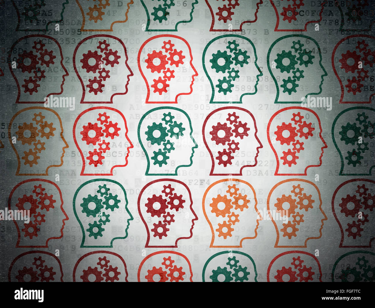 Marketing concept: Head With Gears icons on Digital Paper background ...