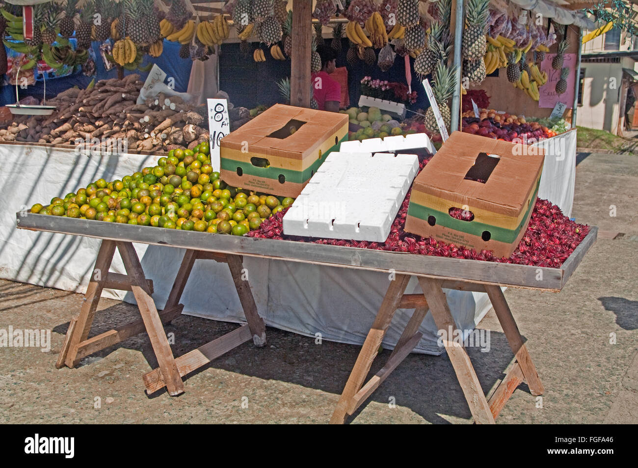 Scarborough, Tobago, Fruit Market Stall, Caribbean, Stock Photo