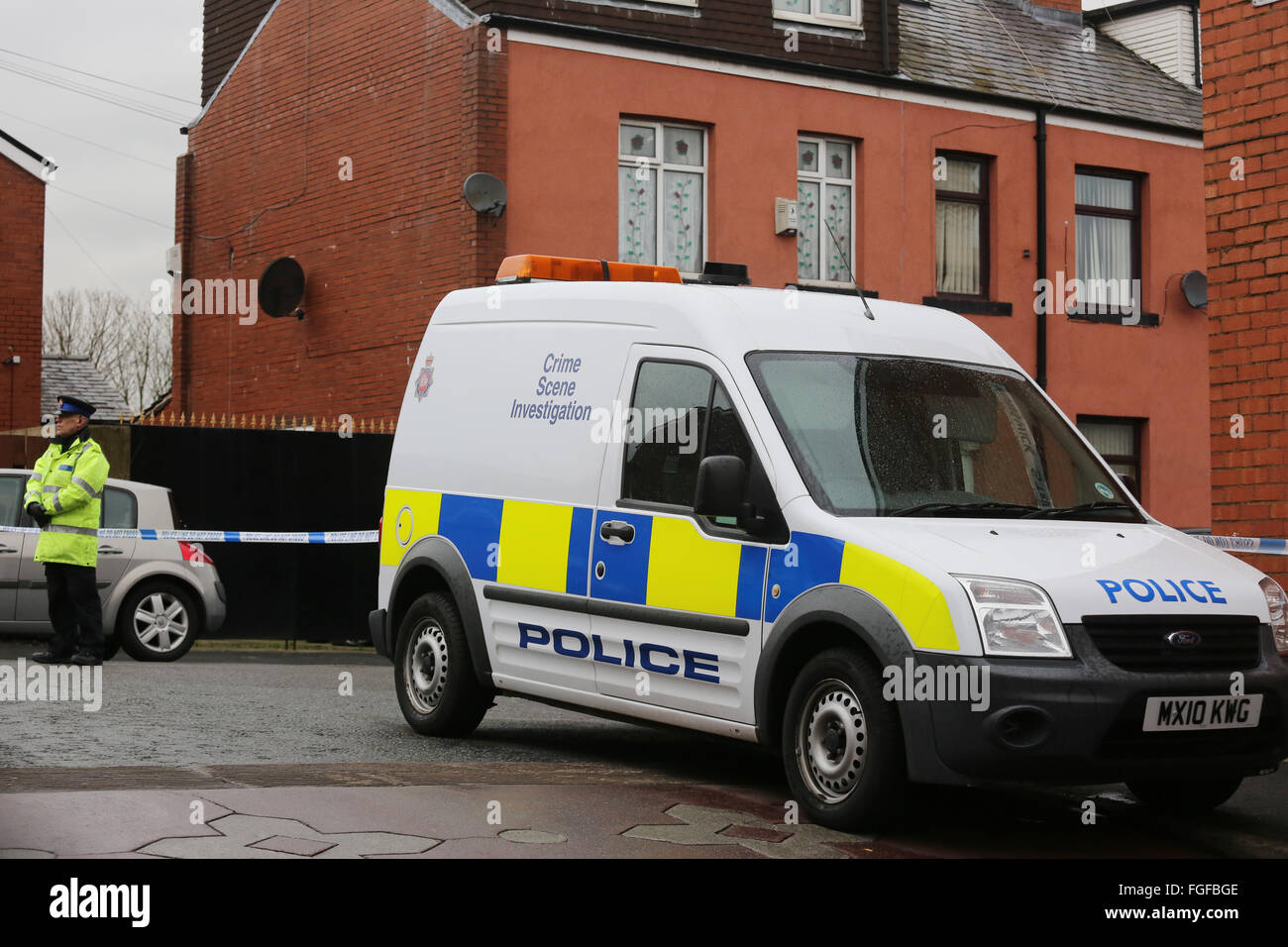 Rochdale, UK. 19th Feb, 2016. A Crime scene investigation van in