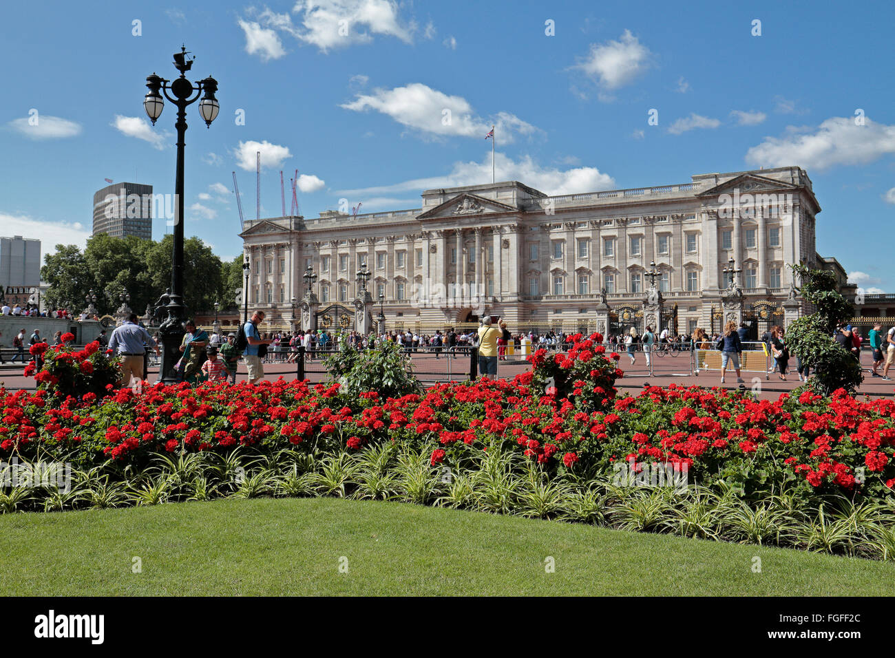 Beautiful flowers in Queen's Gardens in front of Buckingham Palace, London, UK. Stock Photo