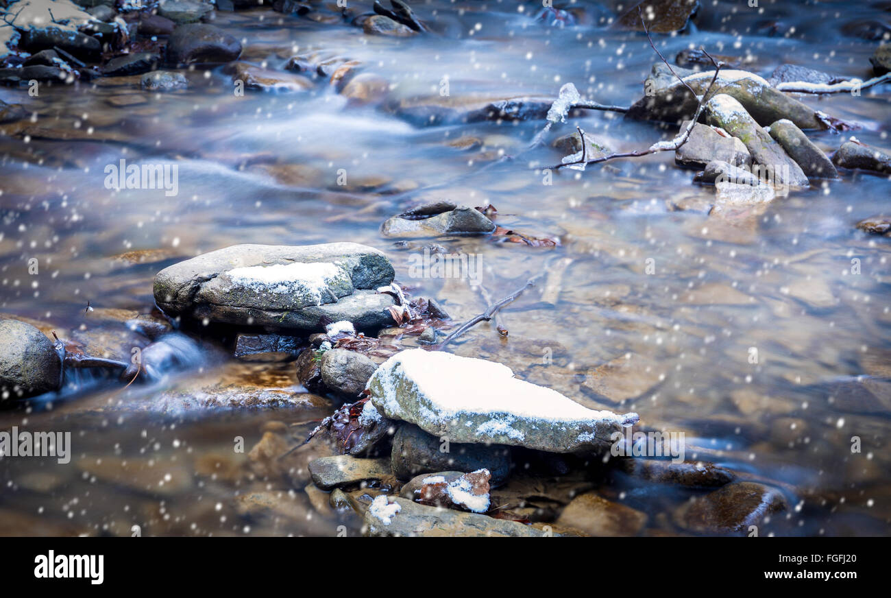 Forest stream in winter somewhere in south Poland Stock Photo - Alamy