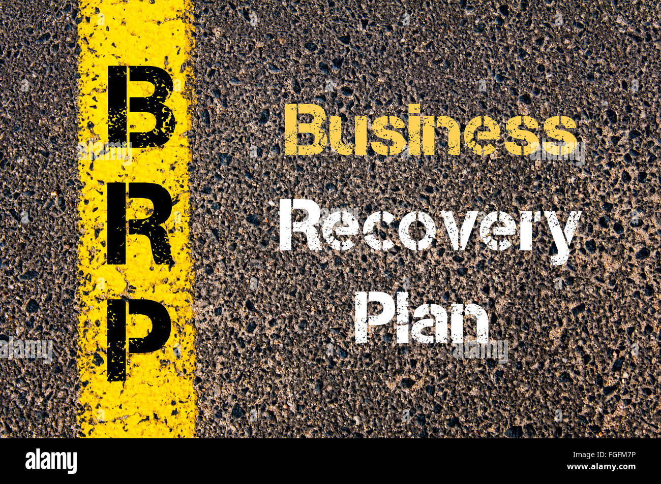 Concept image of Business Acronym BRP Business Recovery Plan written over  road marking yellow paint line Stock Photo - Alamy
