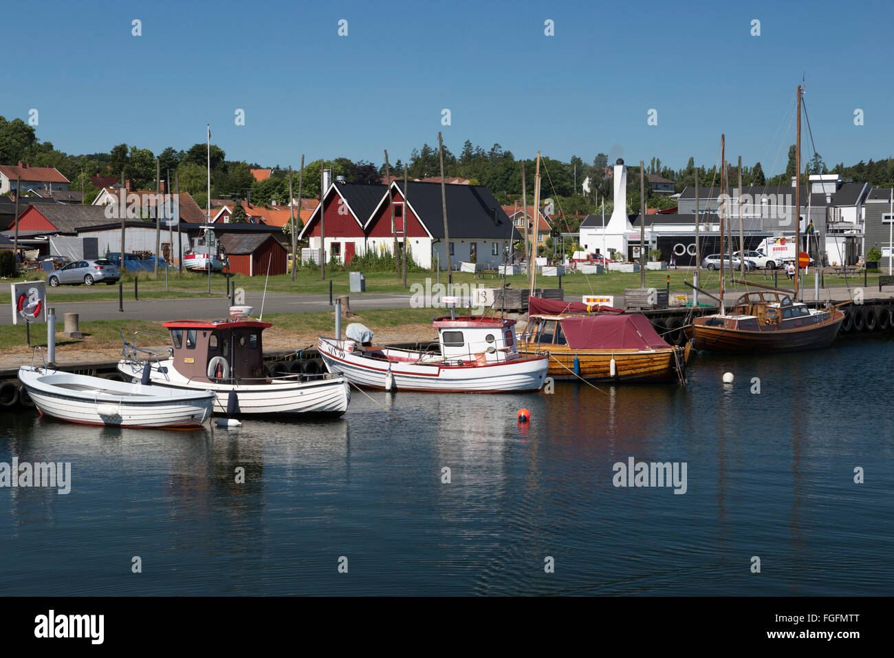 View over harbour and town, Kivik, Skane, South Sweden, Sweden, Scandinavia, Europe Stock Photo