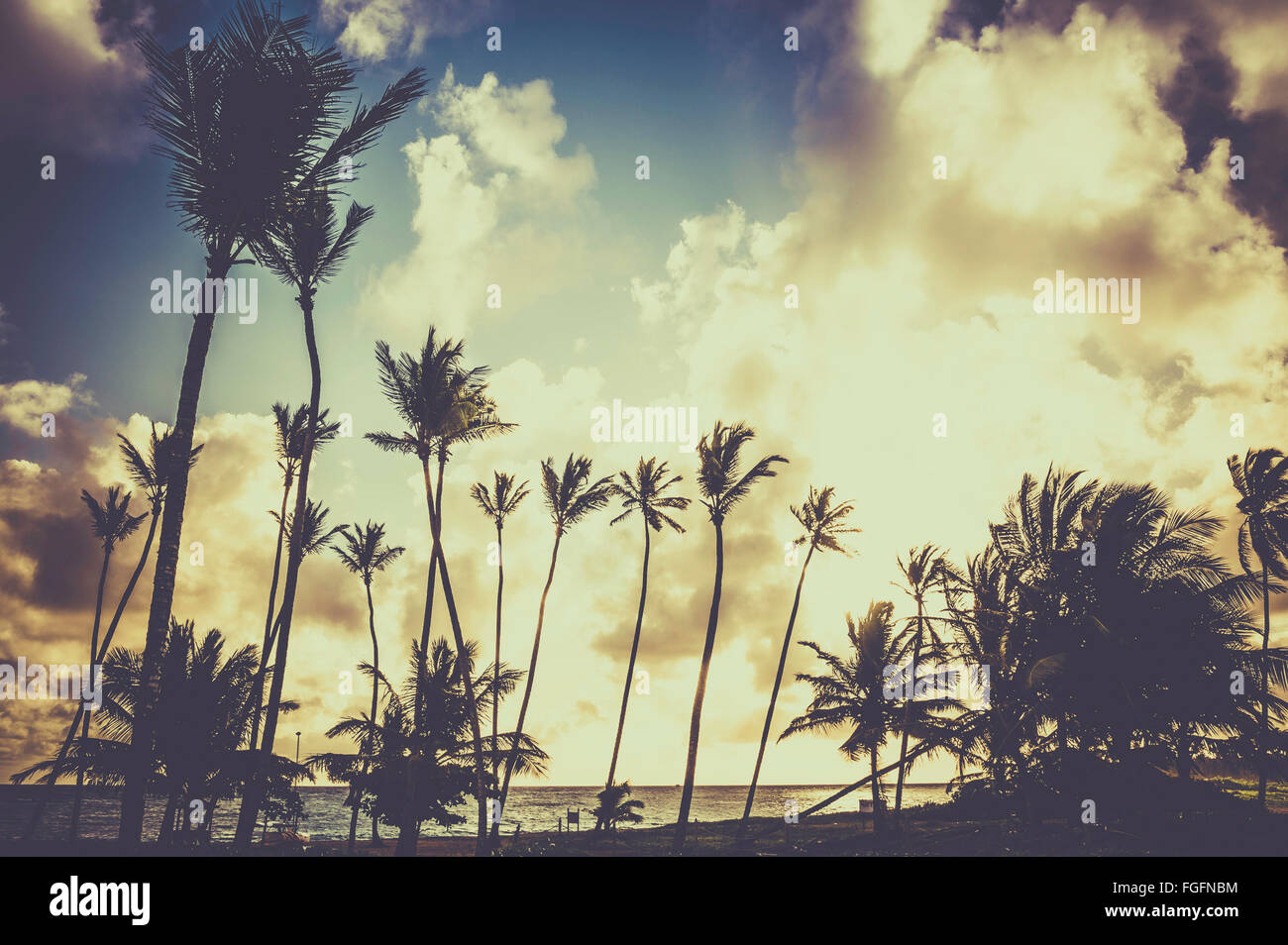 Retro sunrise over Caribbean sea in Dominican Republic Stock Photo