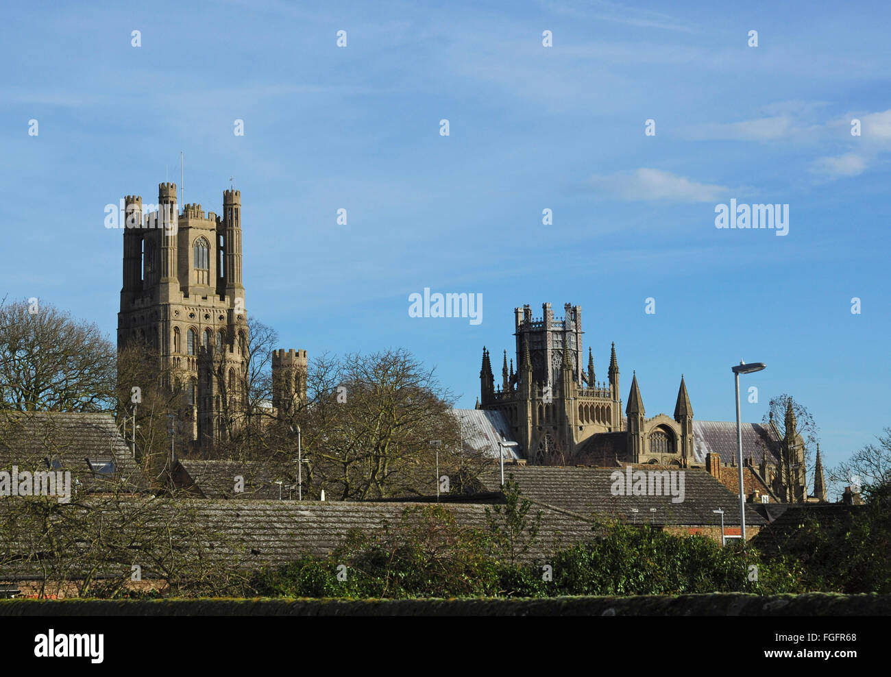 A lesser seen aspect of Ely Cathedral from Barton Road, Ely, Cambridgeshire, England, UK Stock Photo