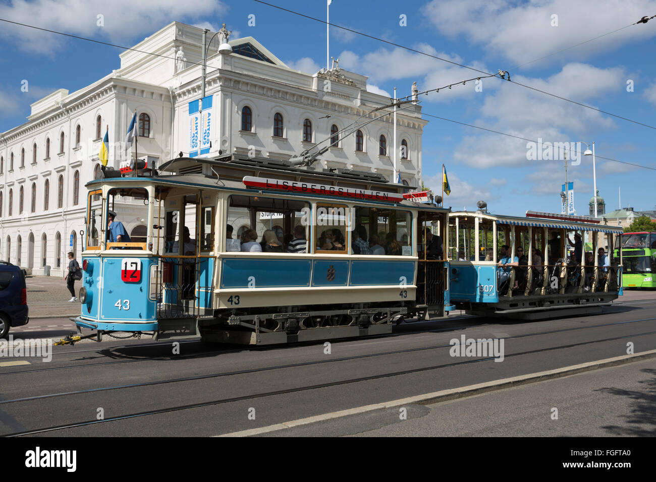 Stora Teatern (Theatre) with old tram along Kungsportsavenyen, Gothenburg, West Gothland, Sweden, Scandinavia, Europe Stock Photo