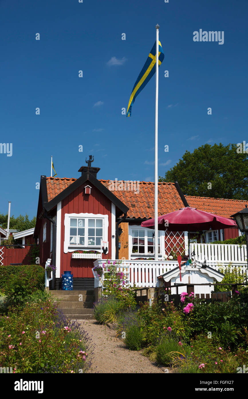 Traditional Swedish red summer house in Brandaholm, Dragso Island, Karlskrona, Blekinge, South