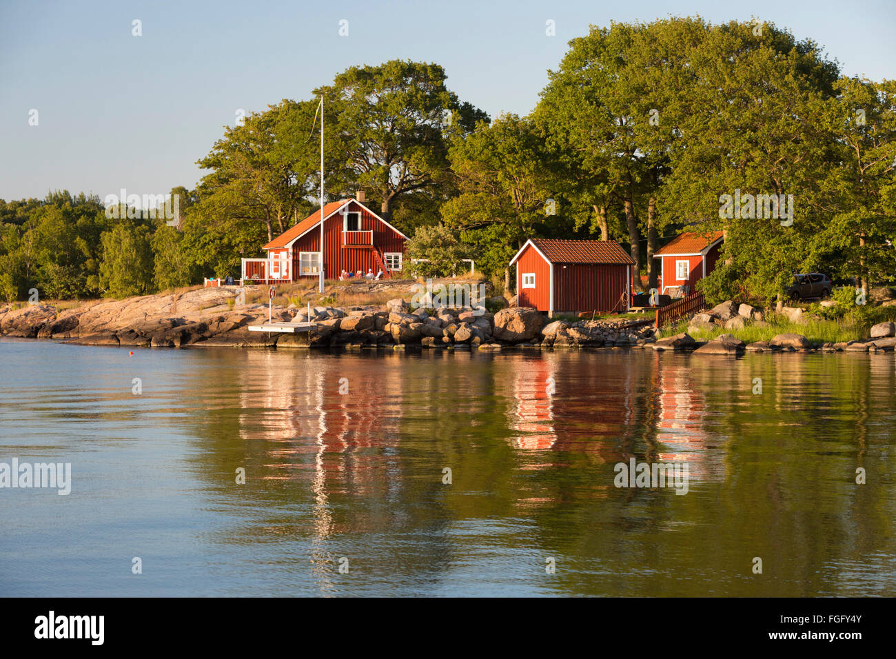 Traditional red Swedish summer house, Tjurko Island, near Karlskrona, Blekinge, South Sweden, Sweden, Scandinavia, Europe Stock Photo