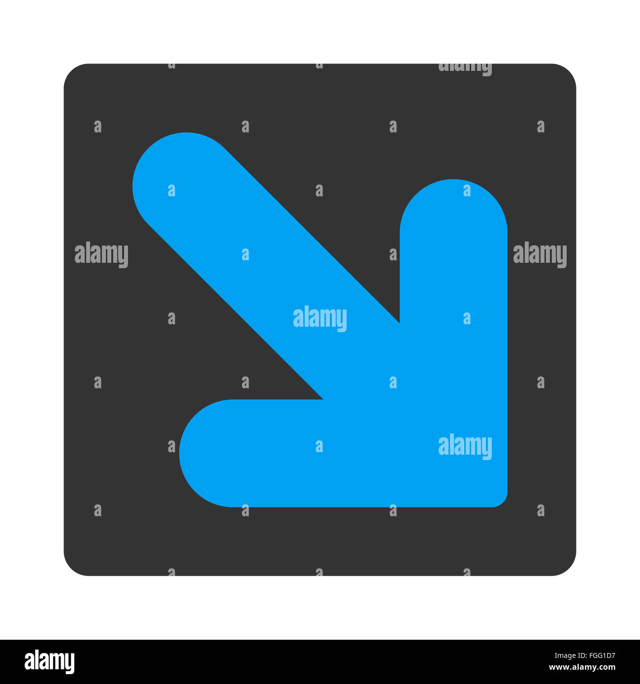 Arrow Down Right flat blue and gray colors rounded button Stock Photo ...