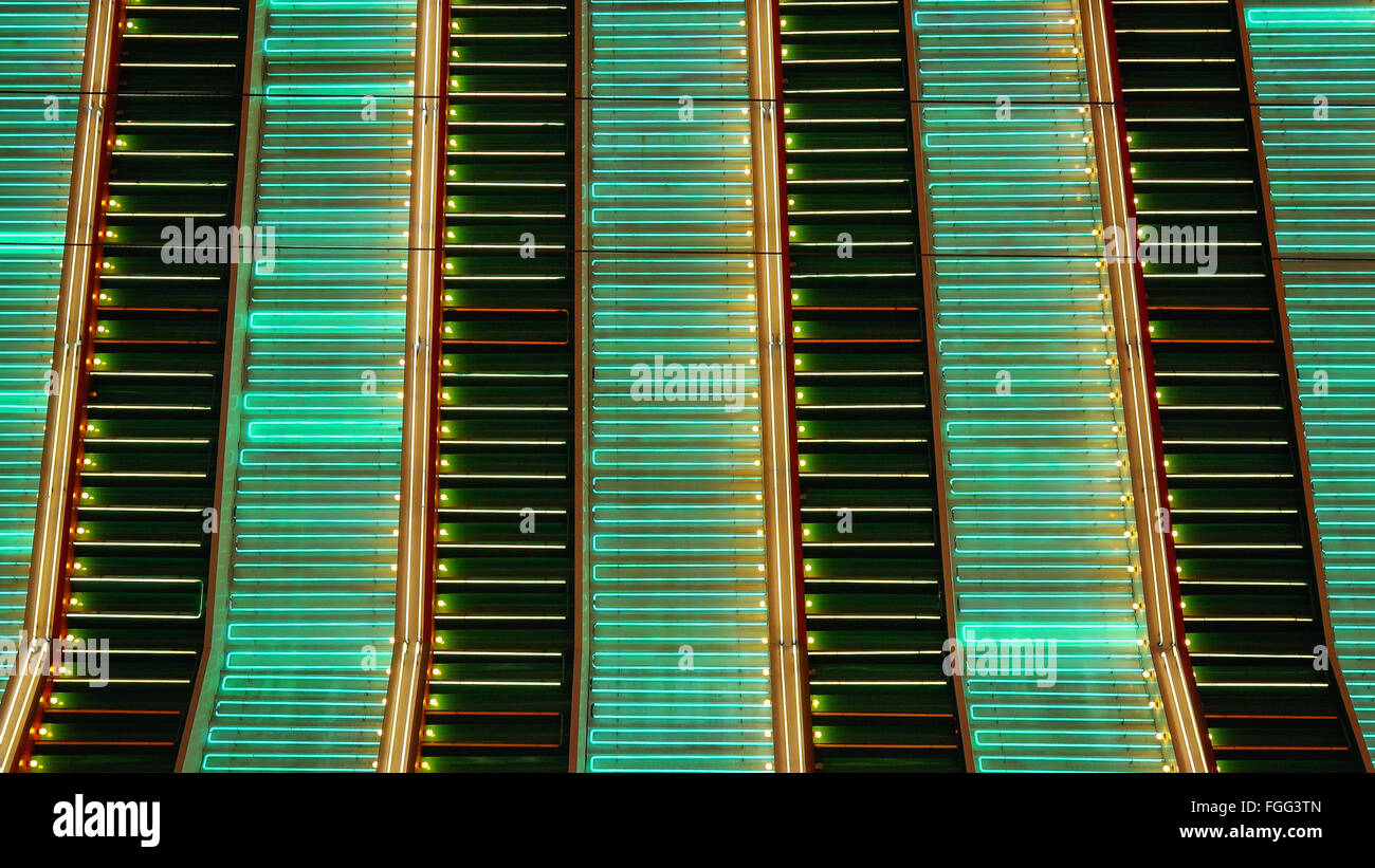 A full frame shot of neon lights flashing in Las Vegas at night Stock Photo