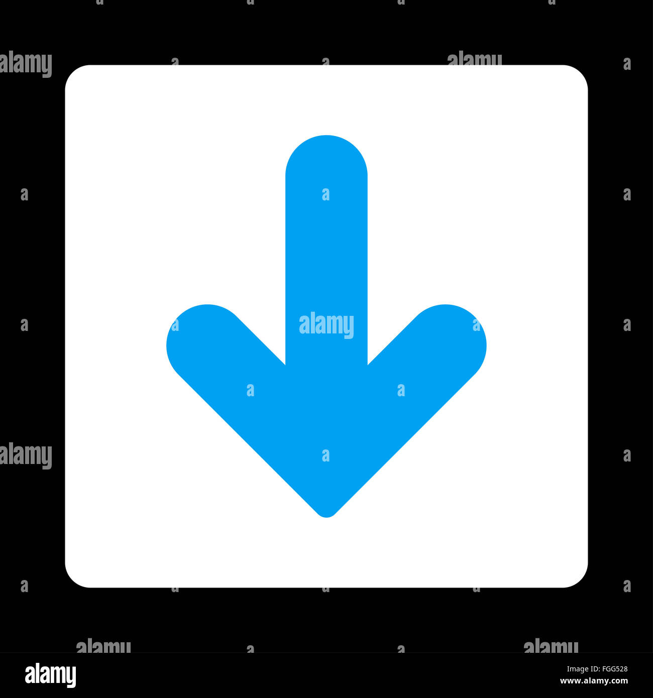 Arrow Down flat blue and white colors rounded button Stock Photo - Alamy