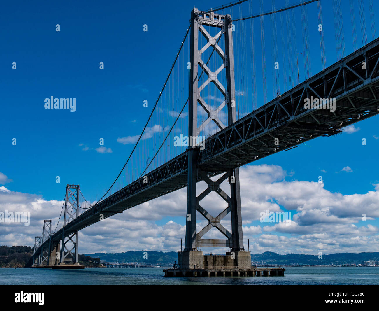 Bay Bridge from along the Embarcadero. San Francisco, California. Stock Photo