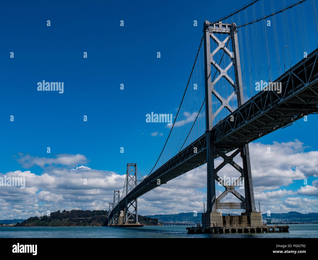 Bay Bridge from along the Embarcadero. San Francisco, California. Stock Photo