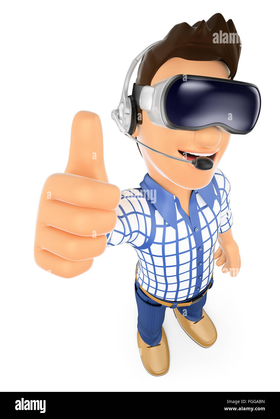 3d young people. Young teen with virtual reality glasses. VR. Isolated white background. Stock Photo
