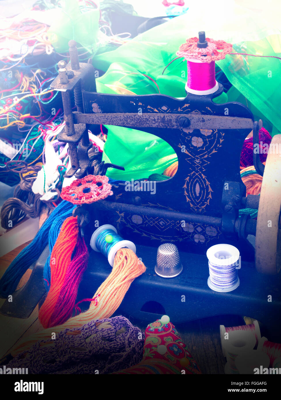 sewing machine with sewing equipment Stock Photo Alamy