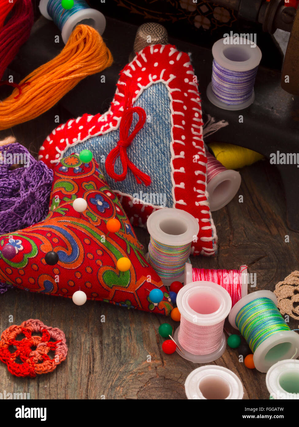 sewing machine with sewing equipment Stock Photo Alamy