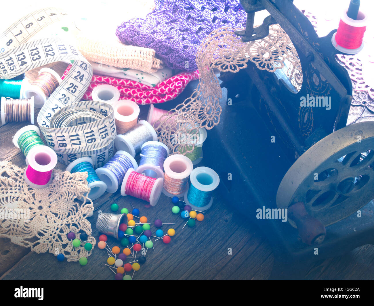 sewing machine with sewing equipment Stock Photo Alamy