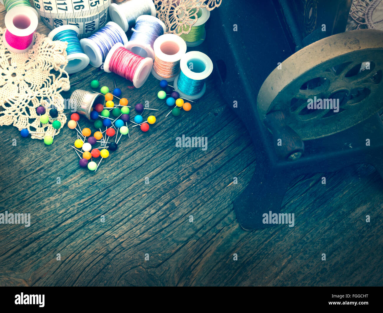 sewing machine with sewing equipment Stock Photo Alamy