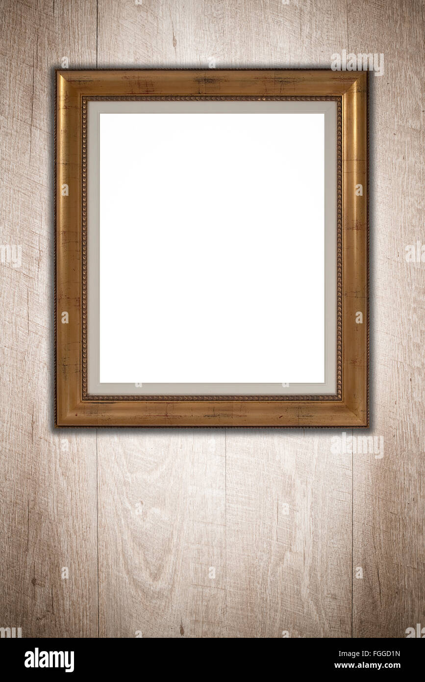 Old picture frame on vintage wood wall Stock Photo - Alamy