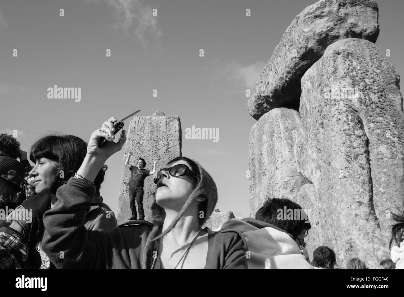 Selfie at Stonehenge,Summer Solstice sunrise June,Wiltshire,England, Stock Photo