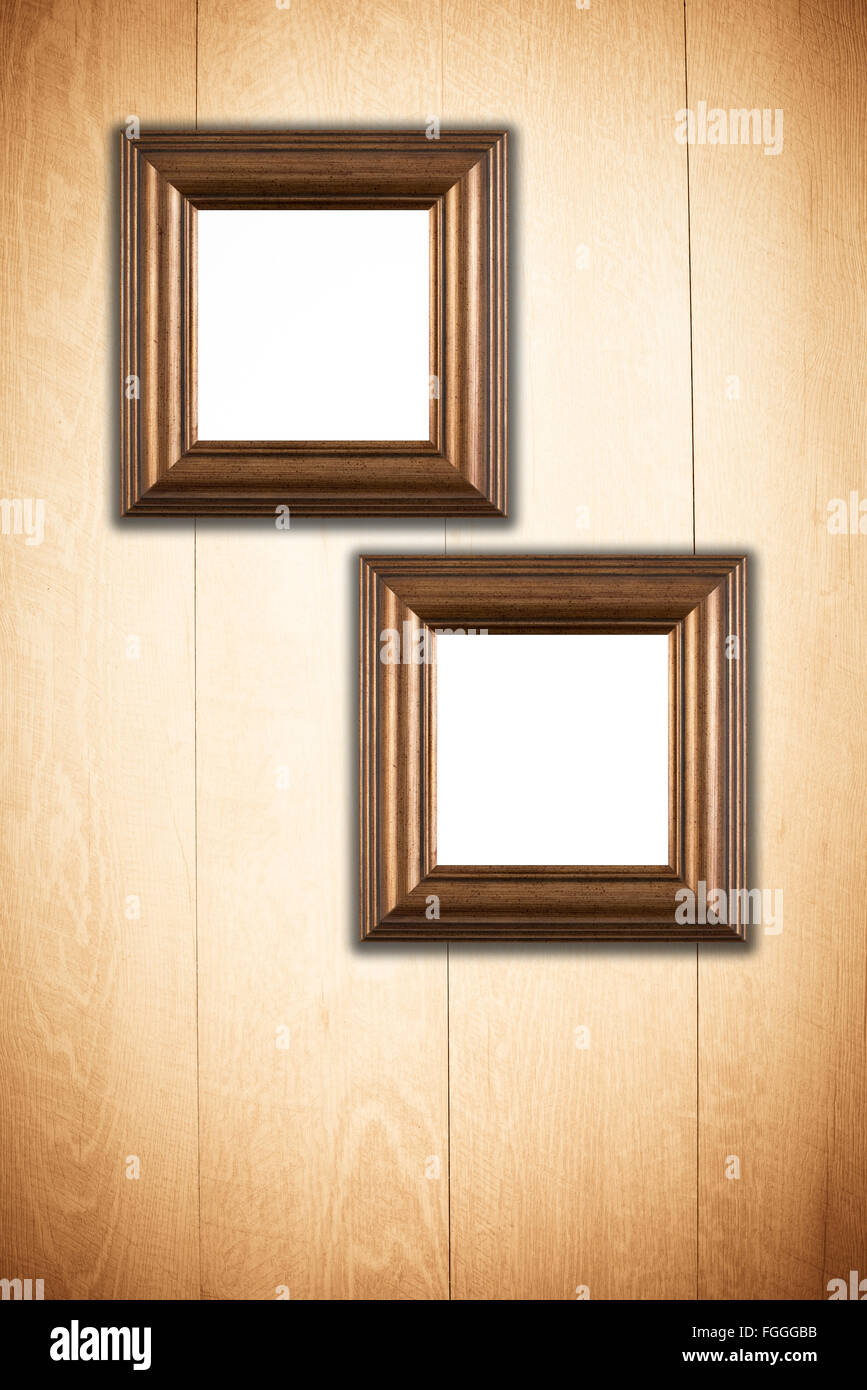 Old picture frame on vintage wood wall Stock Photo - Alamy