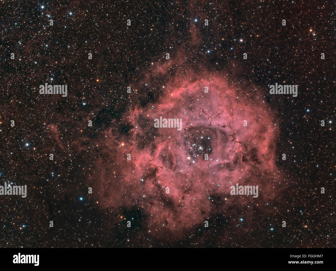 The Rosette Nebula - nebula and open clusters in the constellation of Monoceros Stock Photo