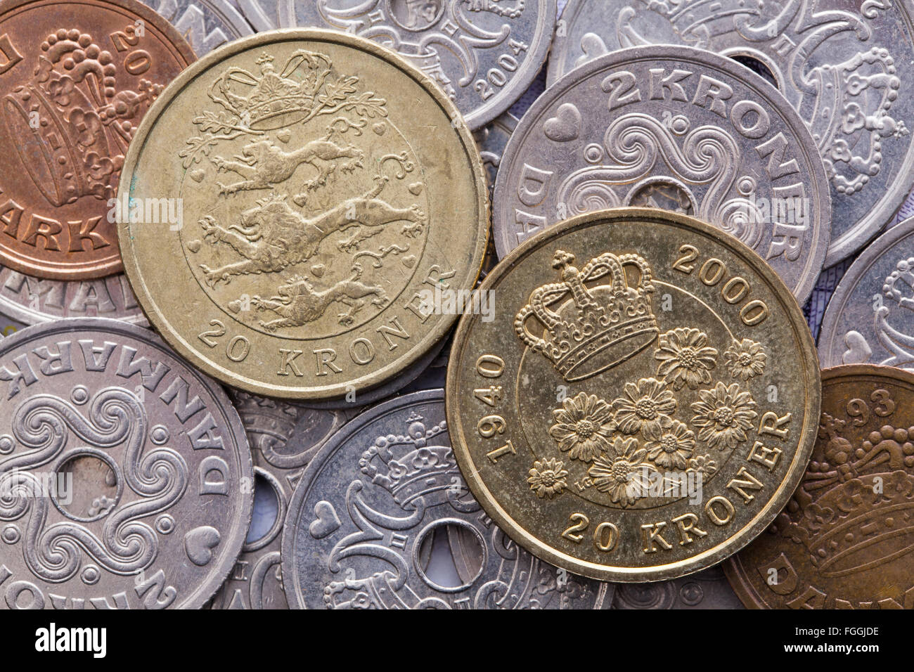 Different coins of Danish Krone Stock Photo