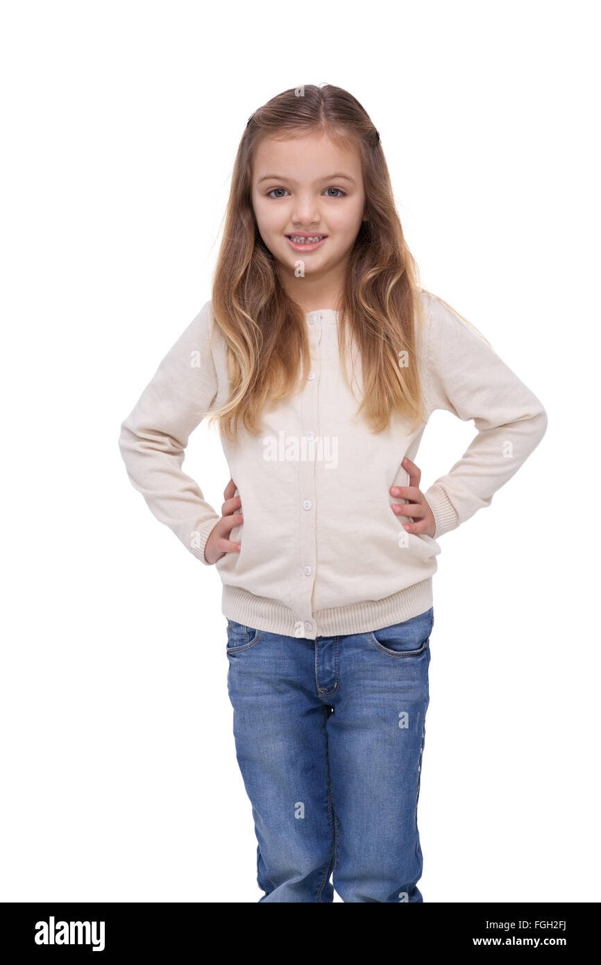 Happy girl with hands on hips Stock Photo - Alamy