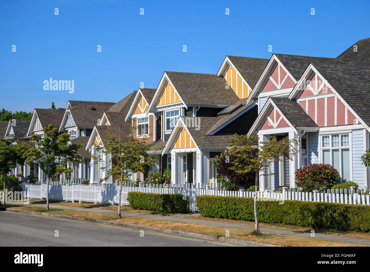 A row of a new houses in Richmond, British Columbia, Canada. Front