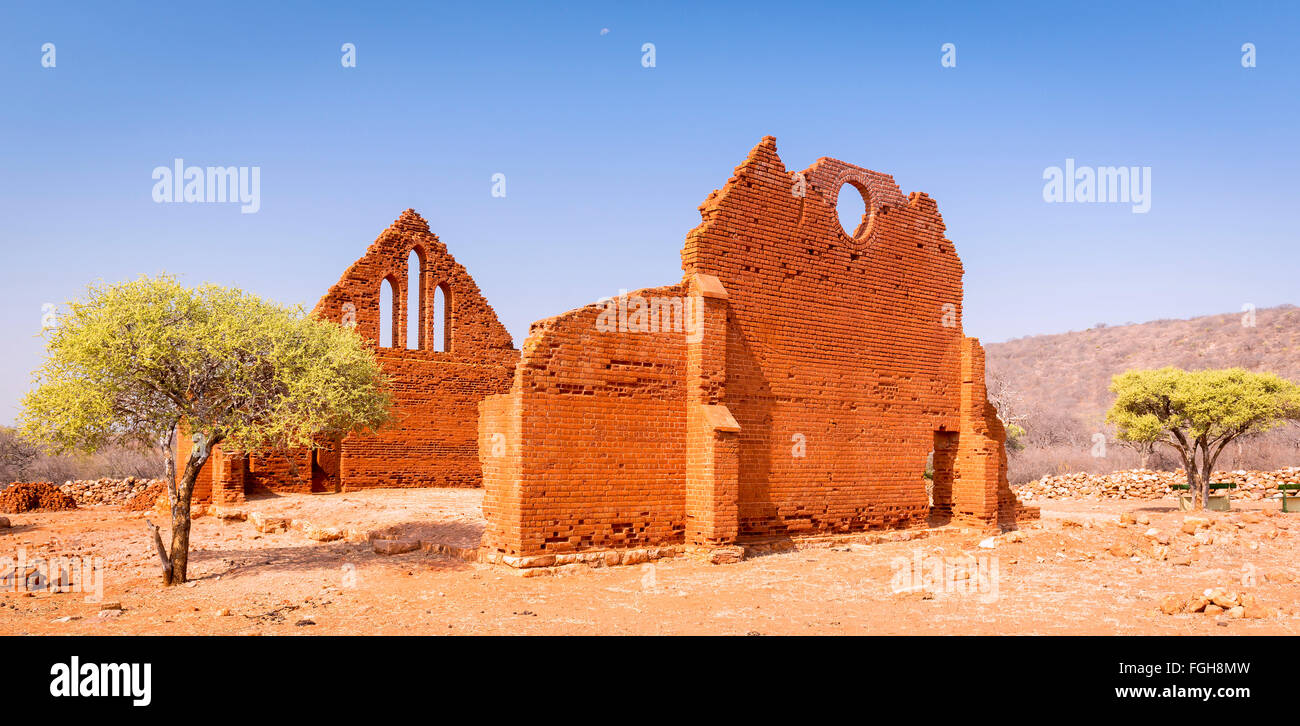 Old Palapye church ruins built from baked earth bricks in rural