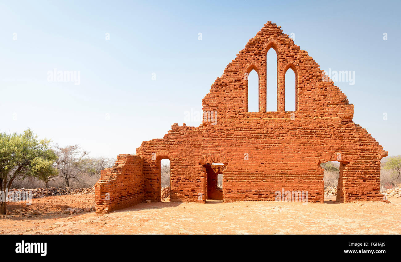 Old Palapye church ruins built from baked earth bricks in rural