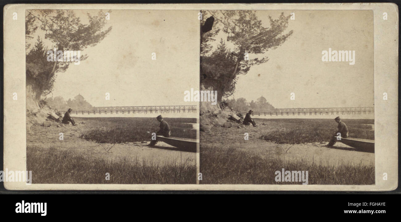 A stereoscopic view of the bridge spanning the Shrewsbury River ...