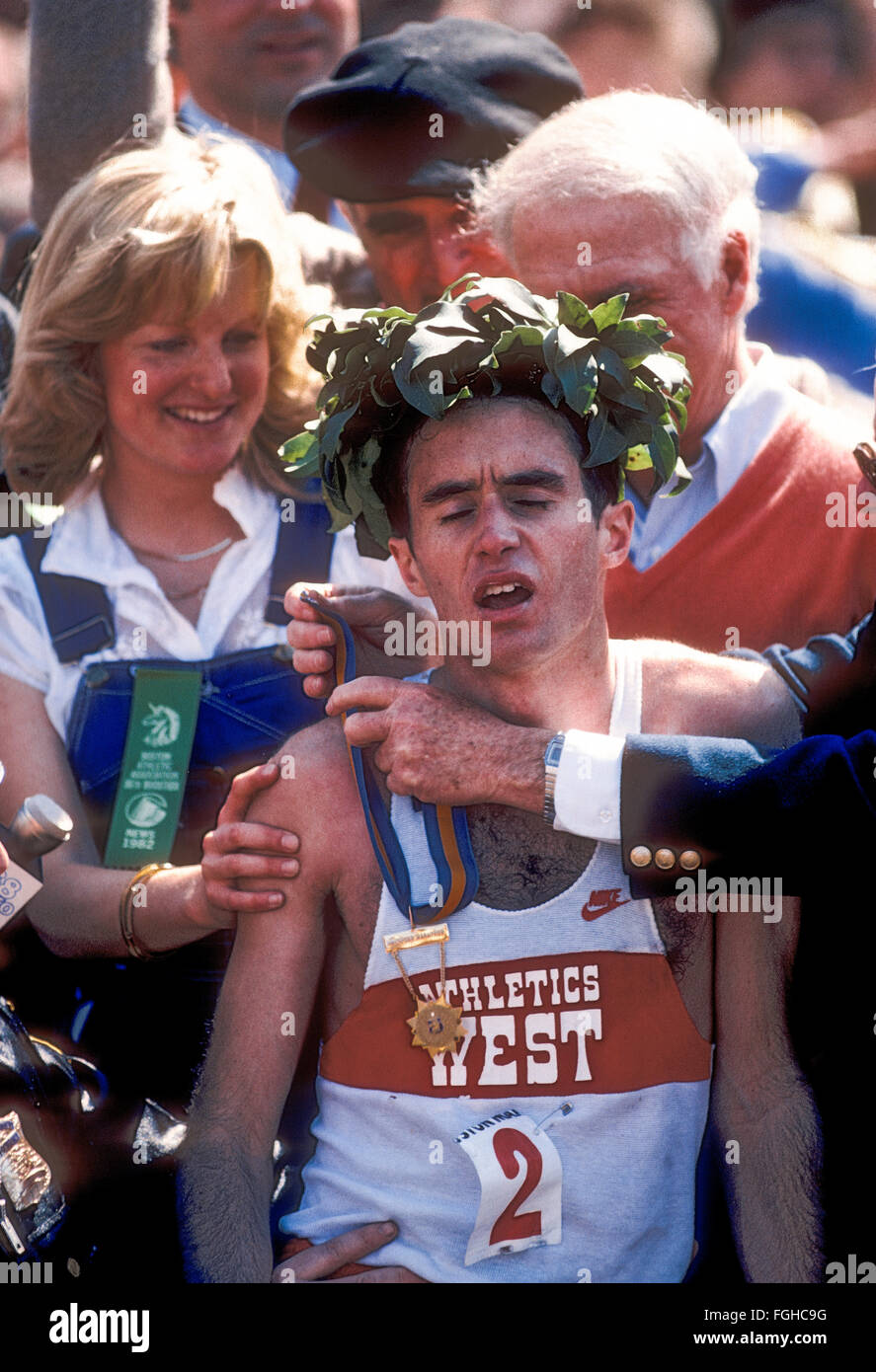 Alberto Salazar (USA) winner of the 1982 Boston Marathon Stock Photo