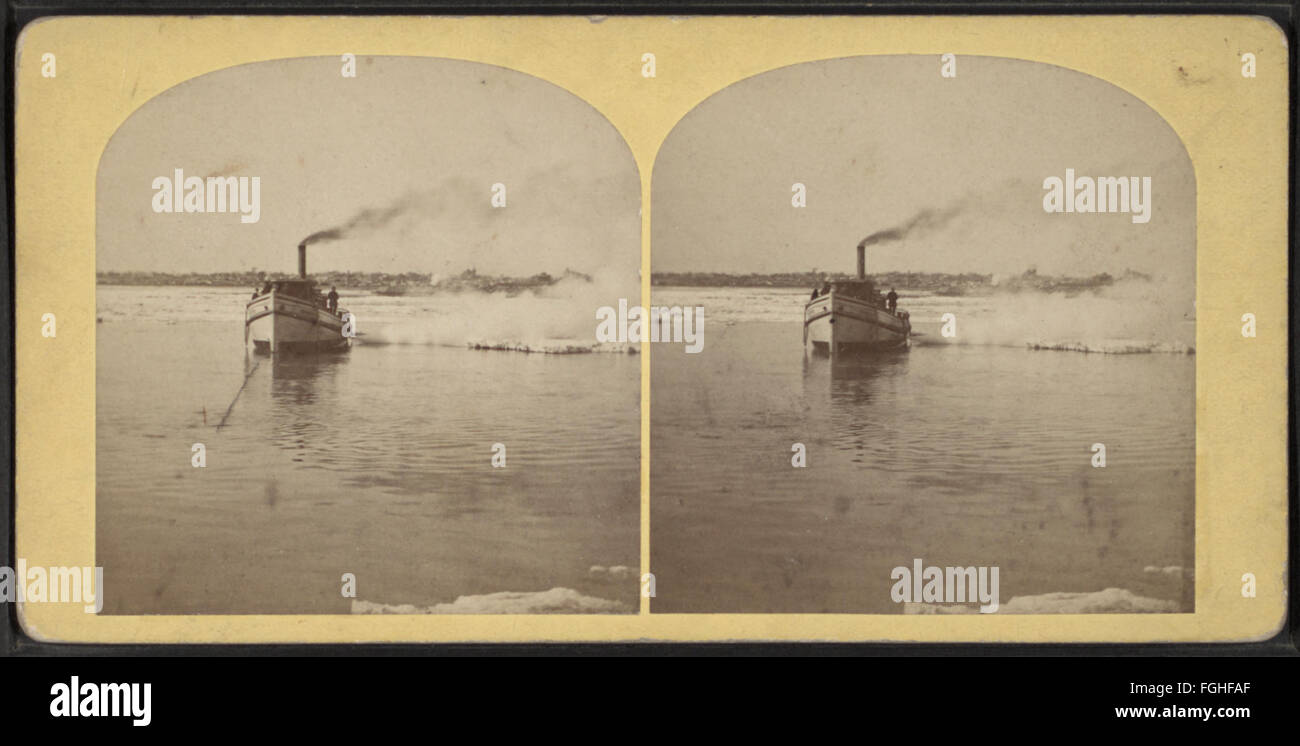 Buffalo harbor, boat and ice in water, from Robert N. Dennis collection