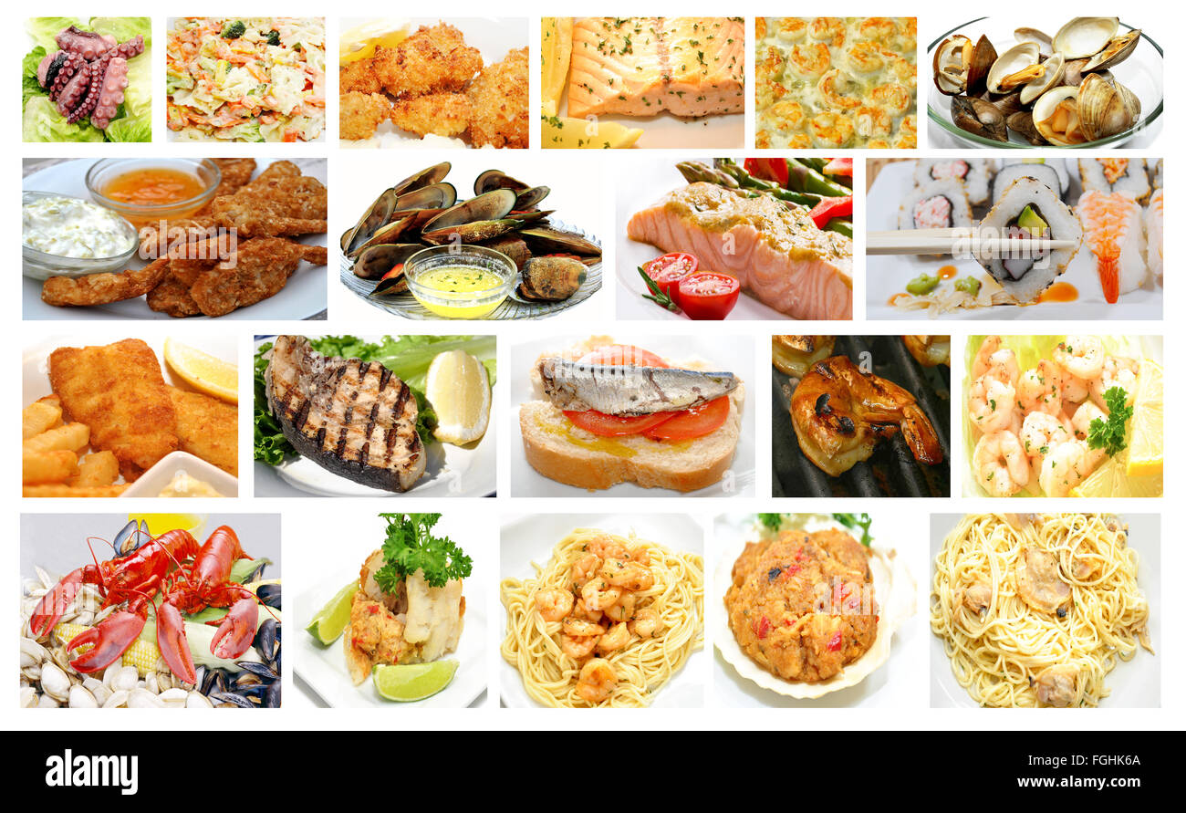 Gourmet Restaurant Seafood Dishes Collage Stock Photo Alamy