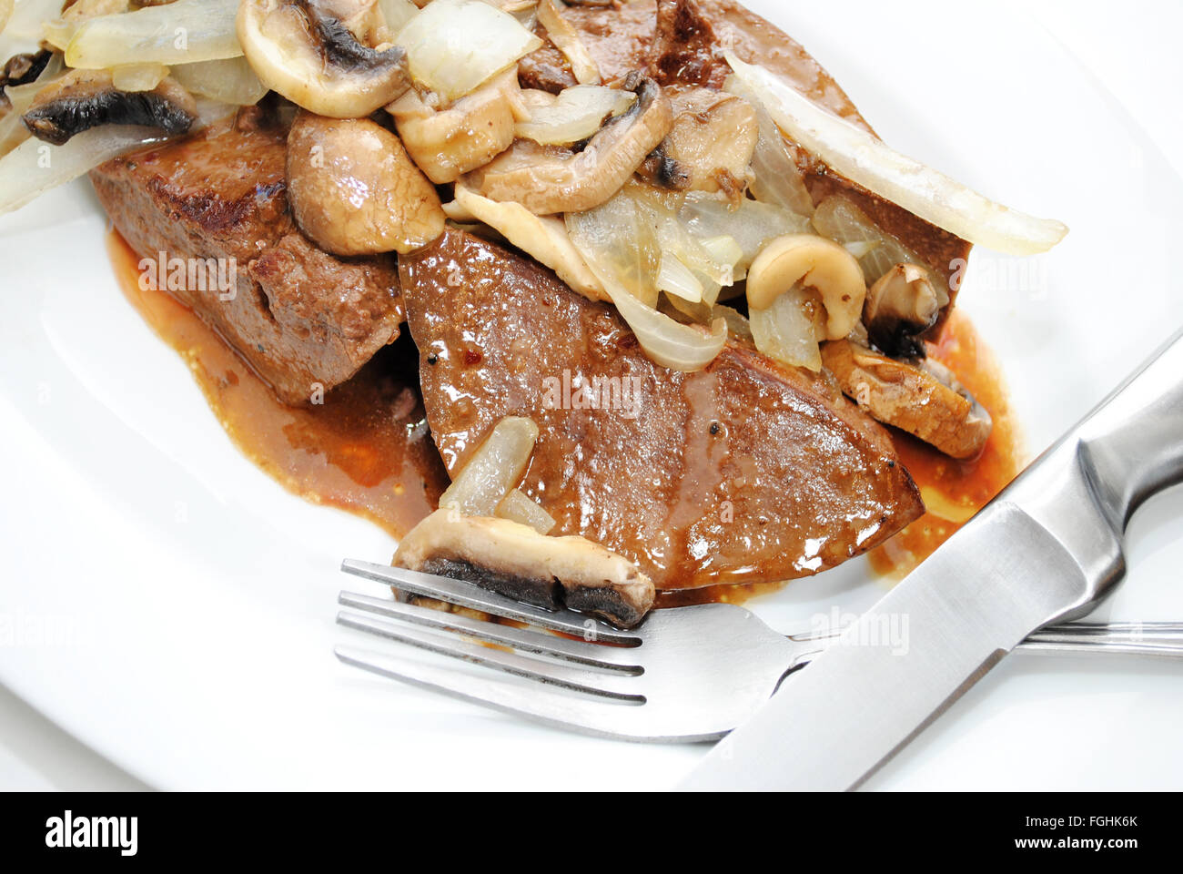 Ready to Eat Liver with Onions and Mushrooms Stock Photo Alamy