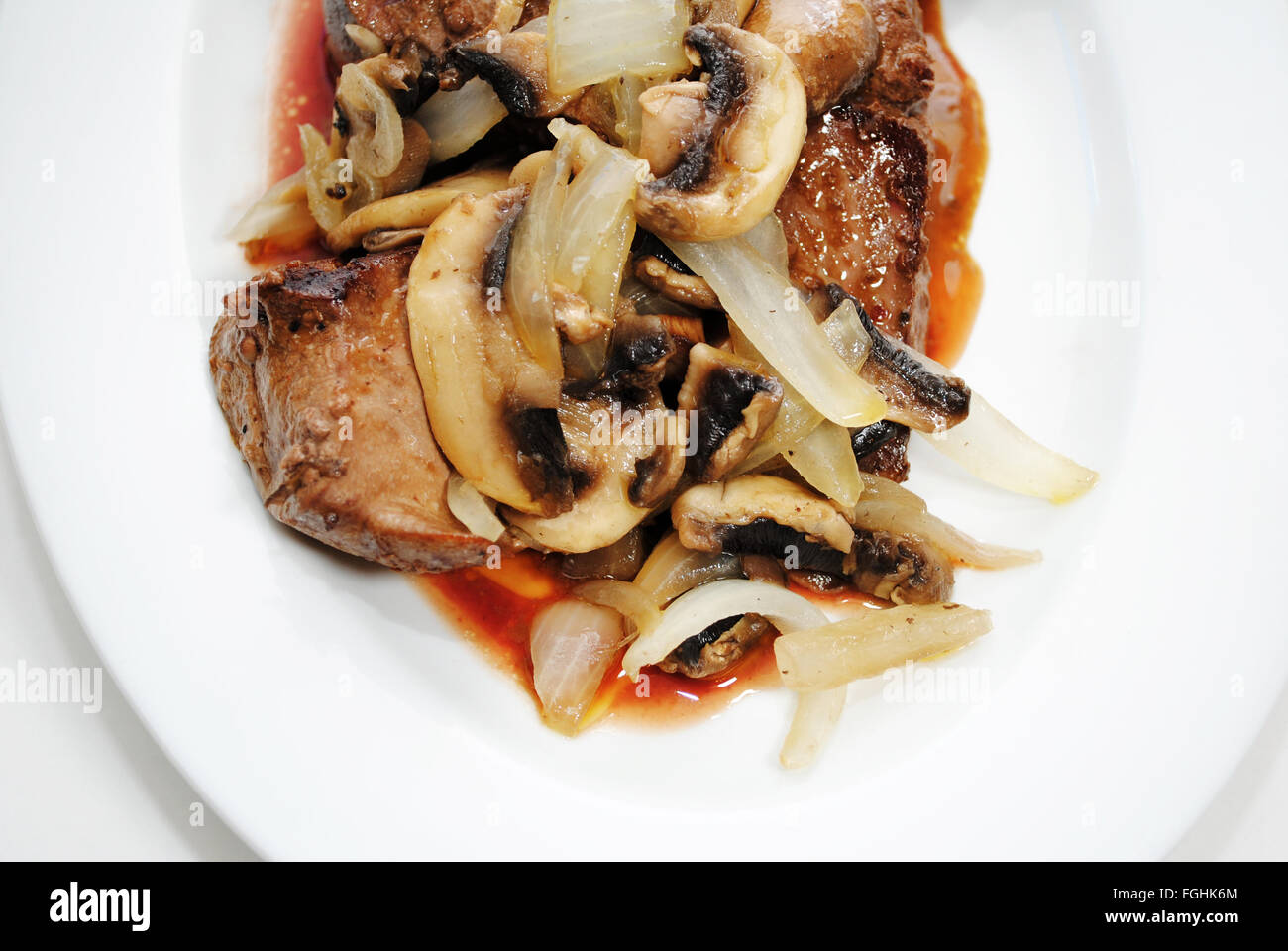 Top View of Mushrooms and Onions on Liver Stock Photo Alamy
