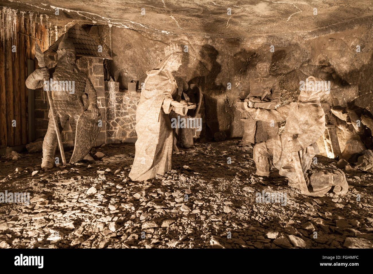 Wieliczka Poland April 23. Underground sculptures of St. KInga. Made in stone salt Stock